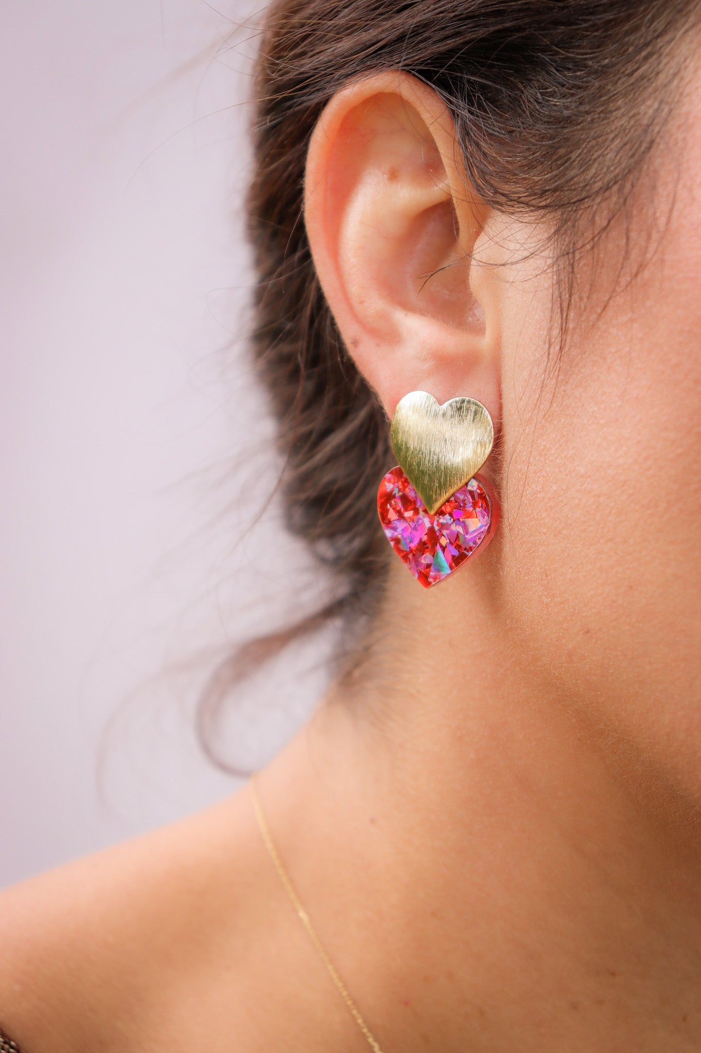 Boucles d'oreilles Caroline Flocons rouges roses