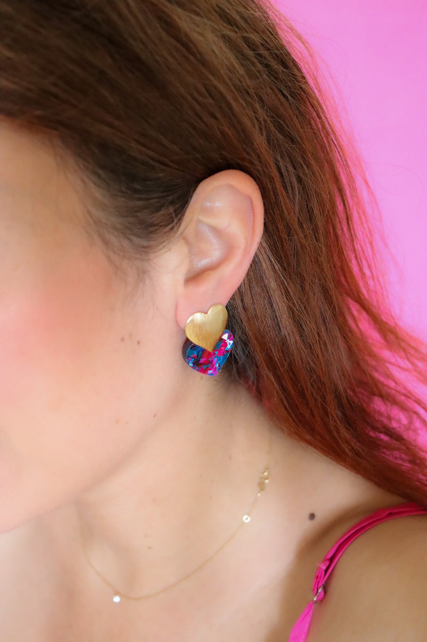 Boucles d'oreilles Caroline Flocons bleu rose