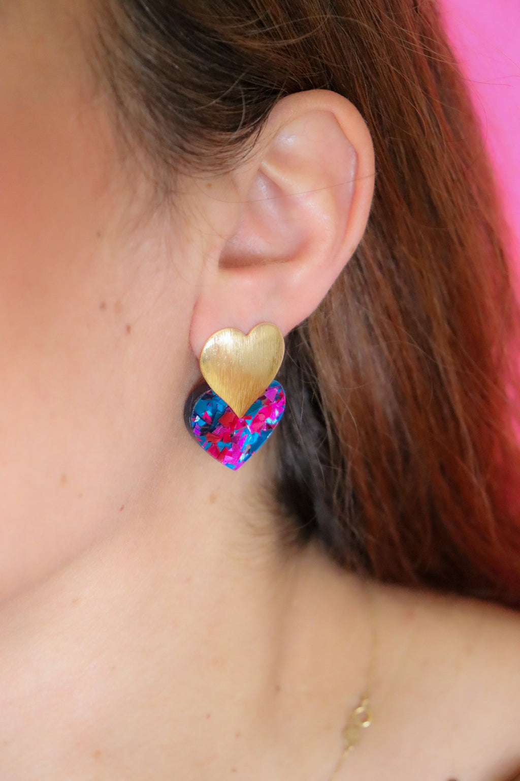 Boucles d'oreilles Caroline Flocons bleu rose