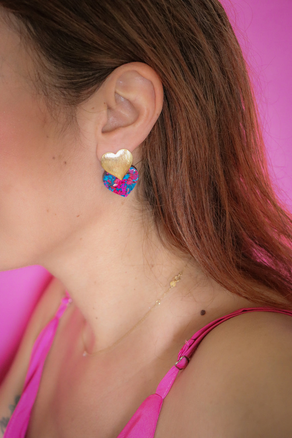 Boucles d'oreilles Caroline Flocons bleu rose