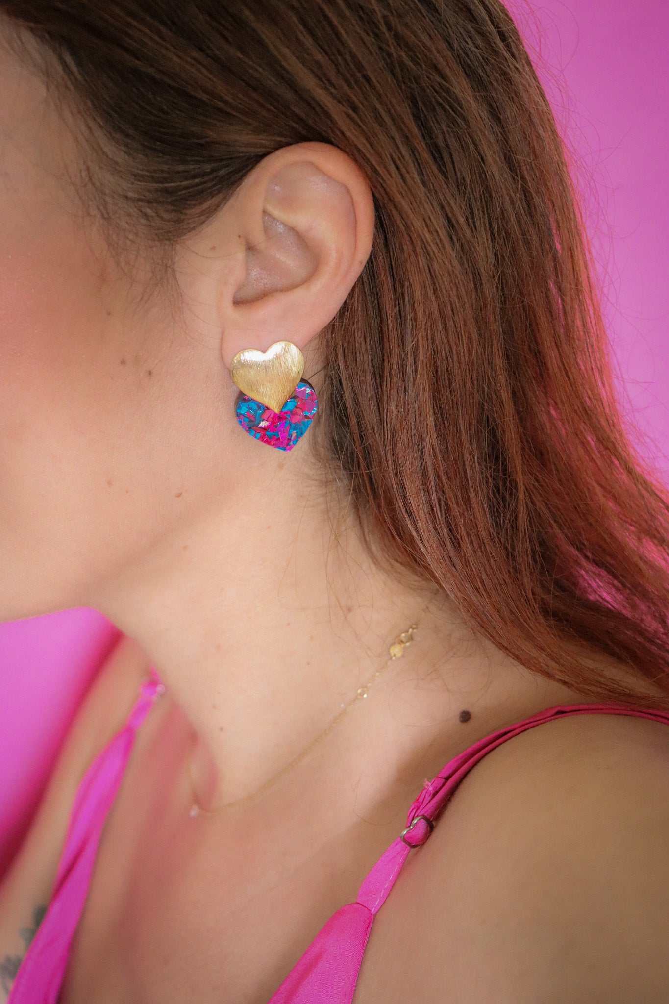Boucles d'oreilles Caroline Flocons bleu rose