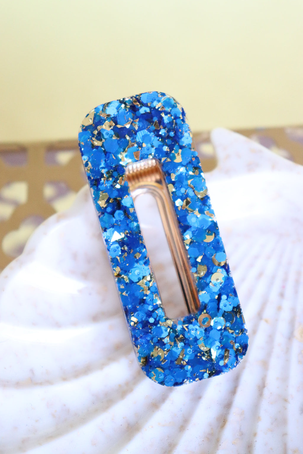 Barrette Paillettes Bleues et Or