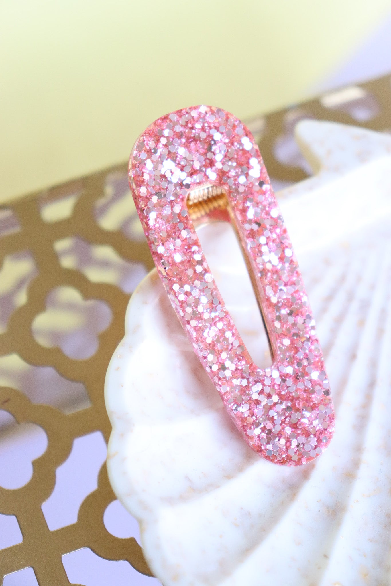 Barrette Paillettes roses argent