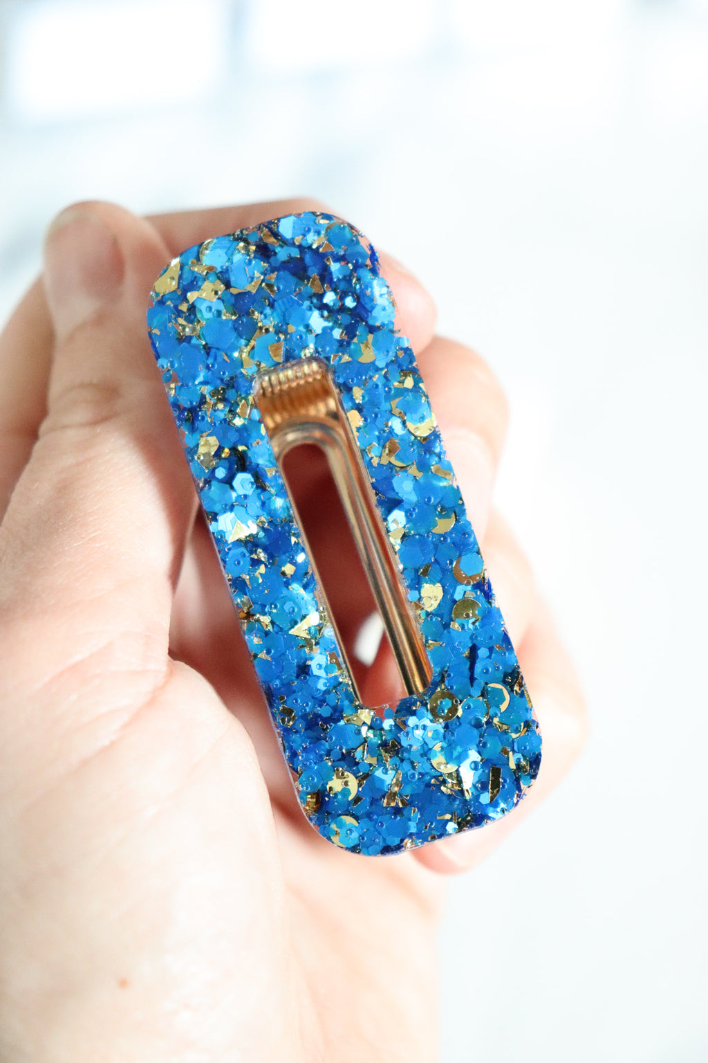 Barrette Paillettes Bleues et Or