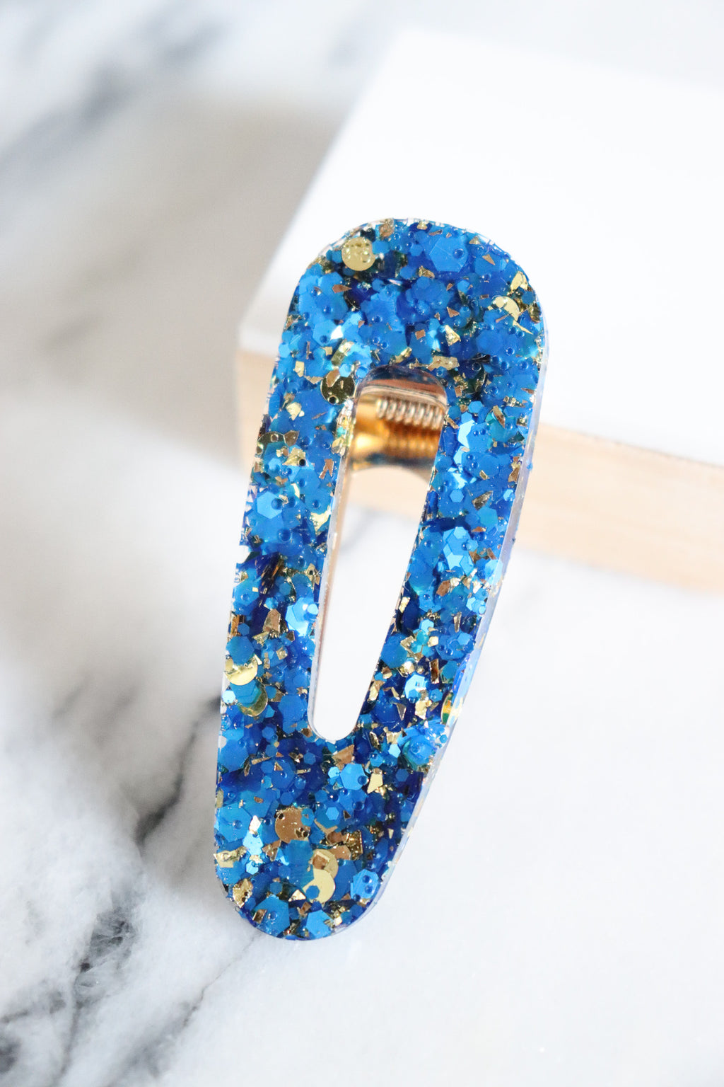 Barrette Paillettes Bleues et Or