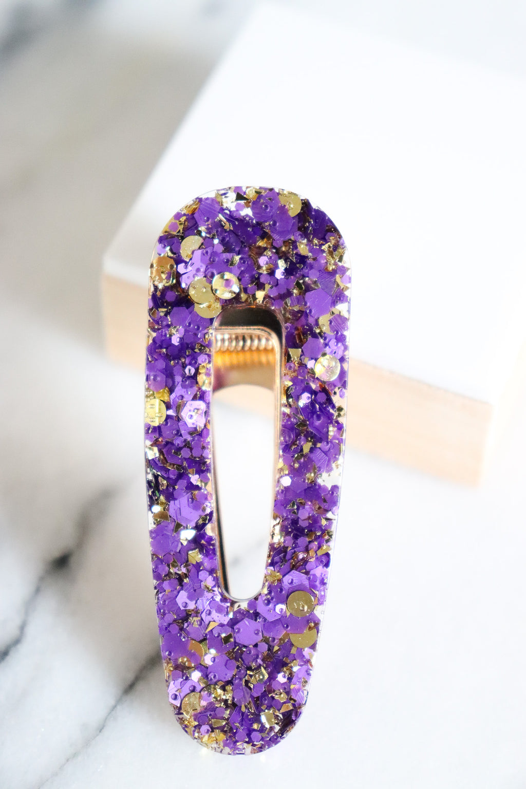Barrette Paillettes Violettes et or