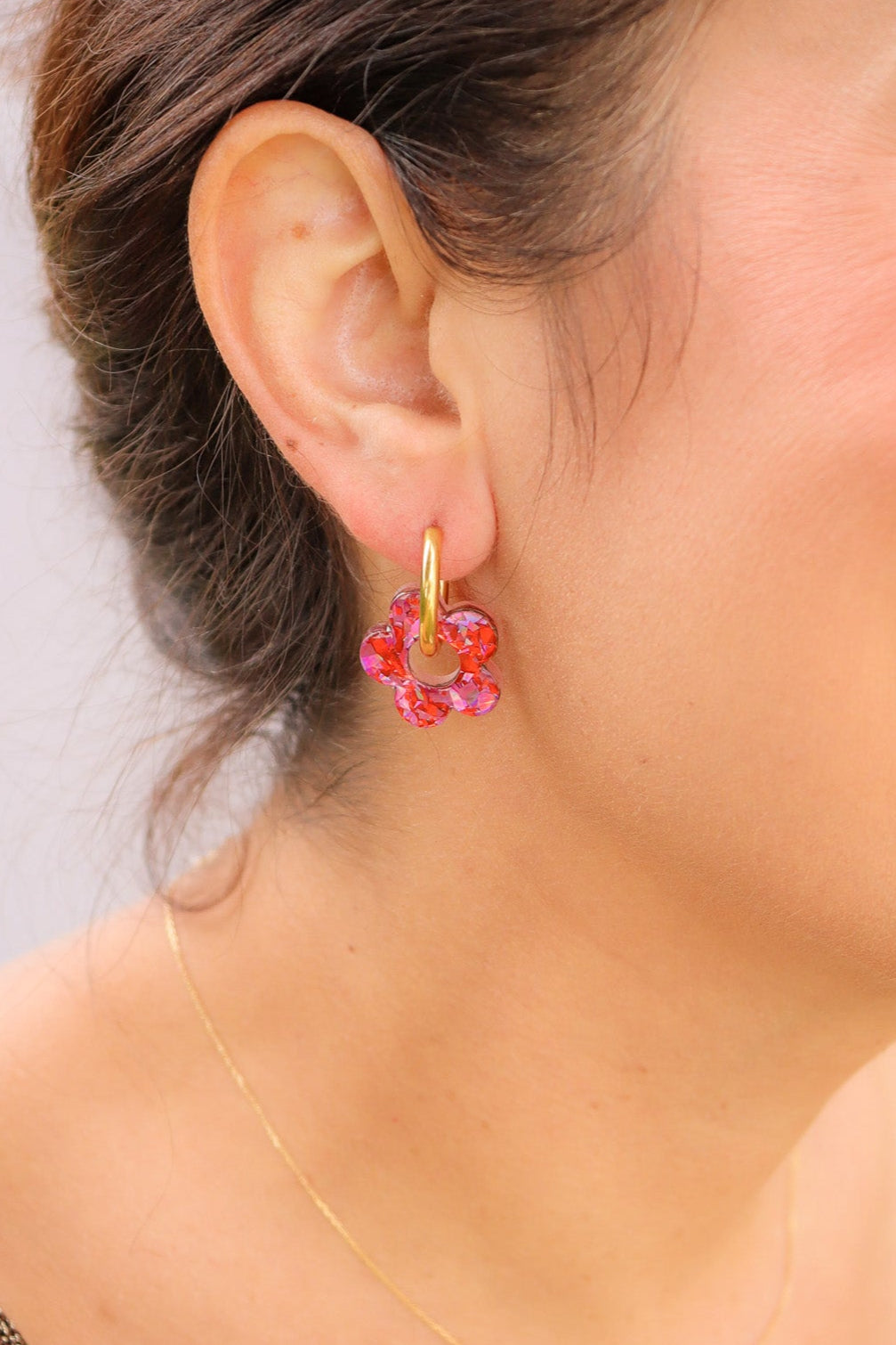 Créoles Isabelle Flocons rouges roses