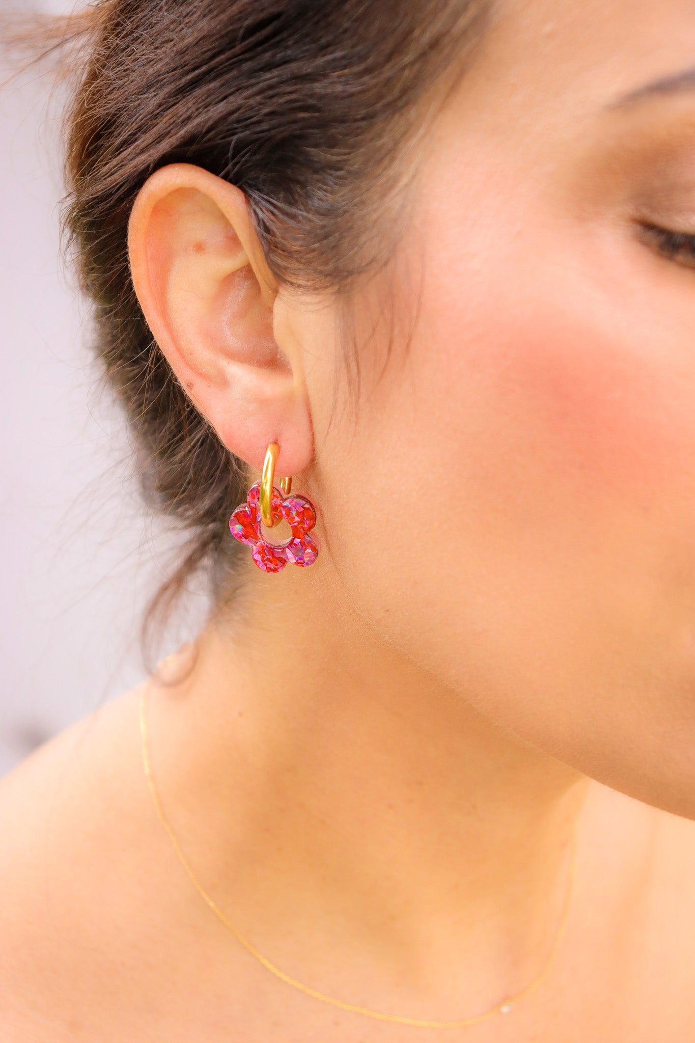 Créoles Isabelle Flocons rouges roses