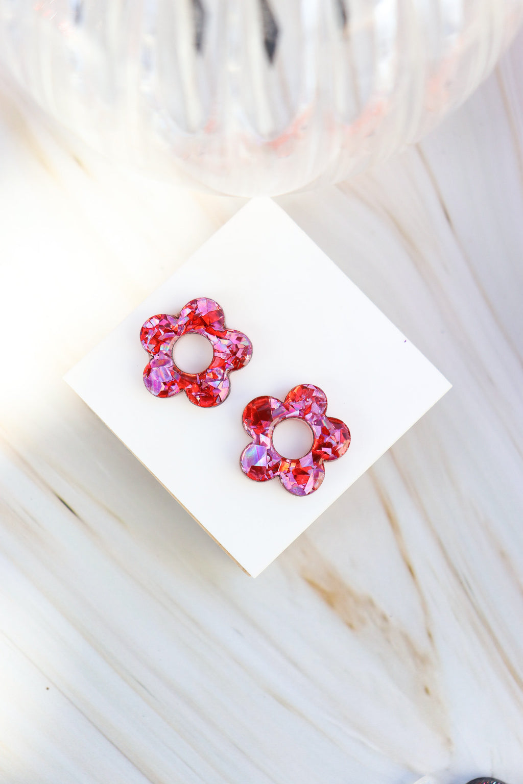 Créoles Isabelle Flocons rouges roses