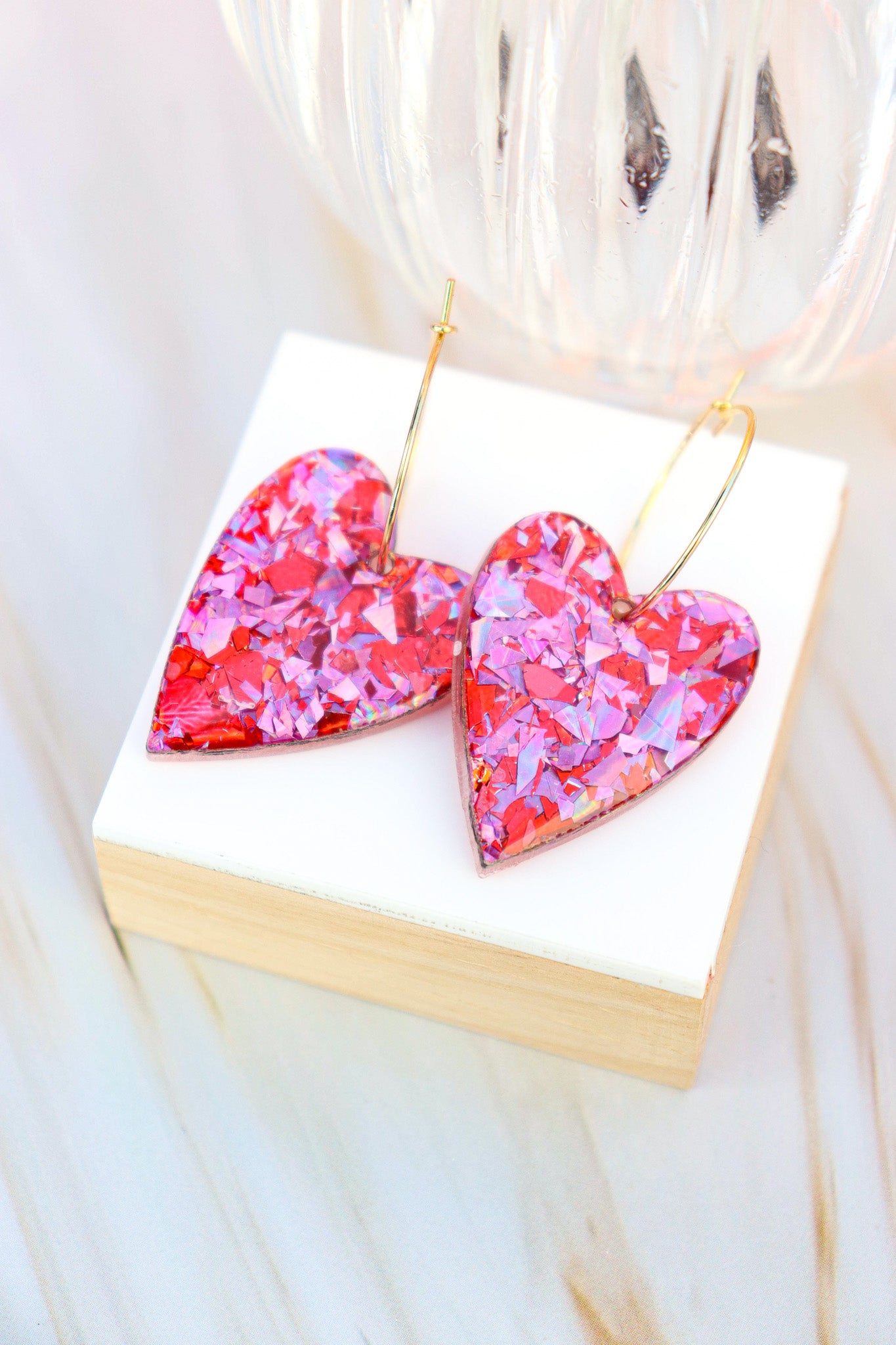 Boucles d'oreilles Mimi Flocons rouges roses