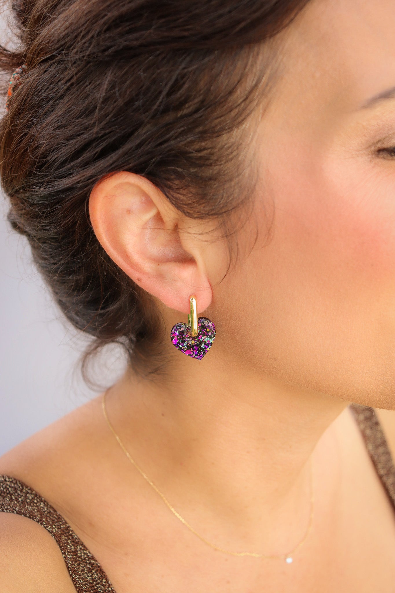 Créoles Victoire Paillettes Noires Fluo