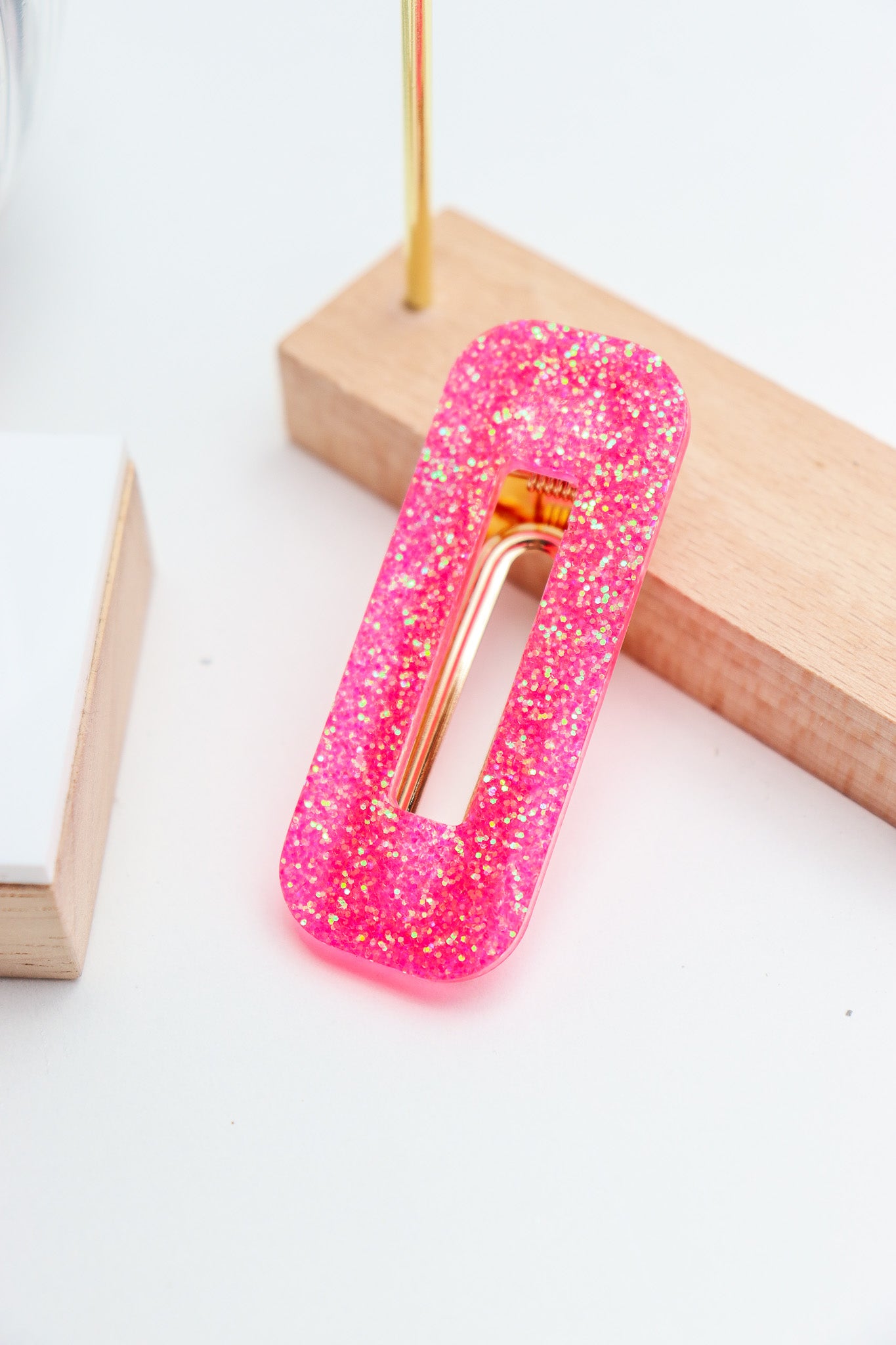 Barrette Paillettes Rose fluo