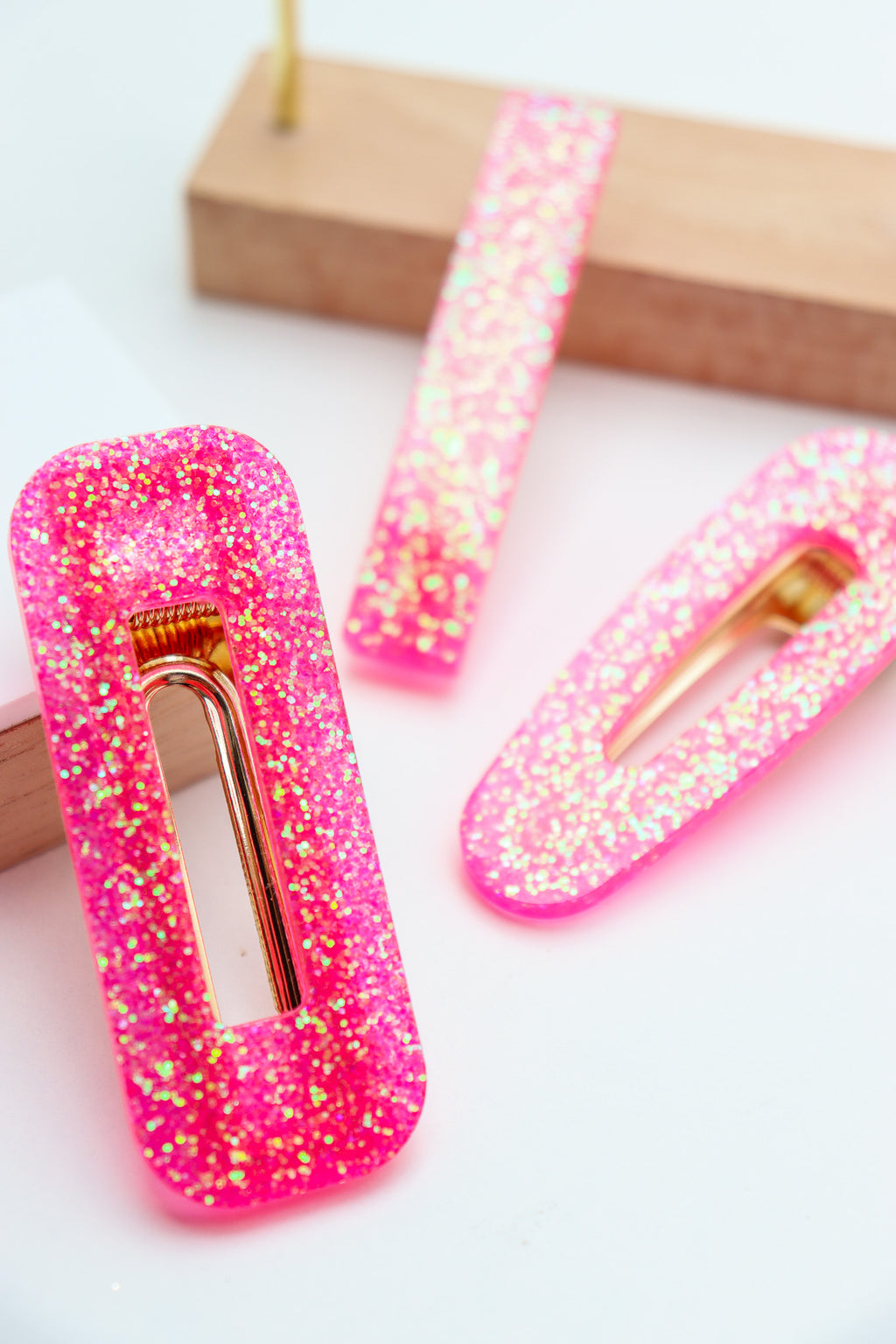 Barrette Paillettes Rose fluo