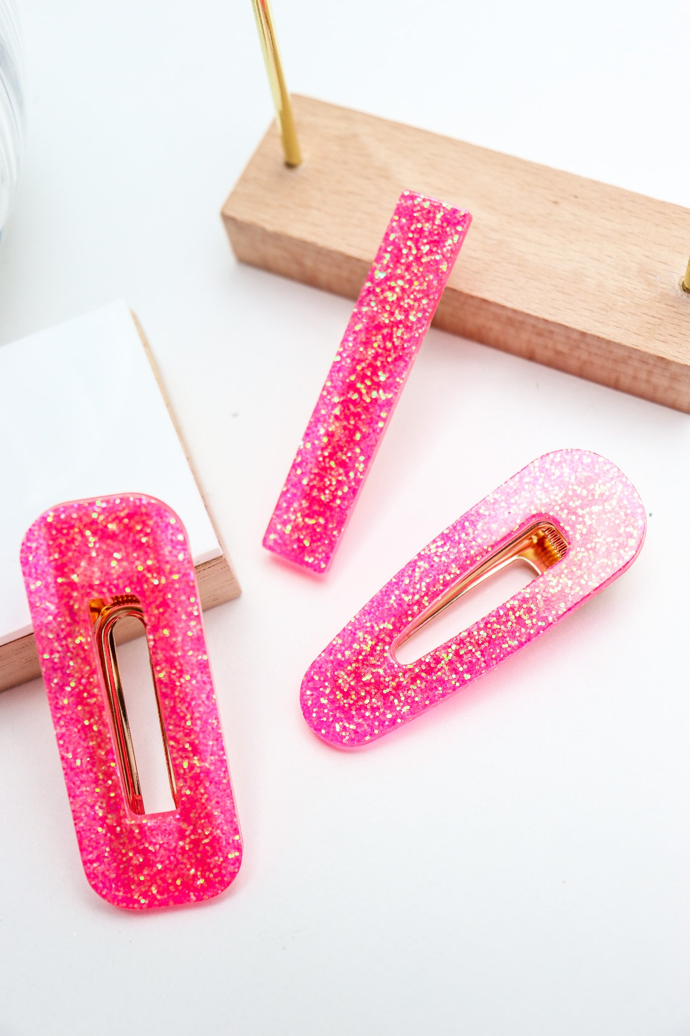Barrette Paillettes Rose fluo