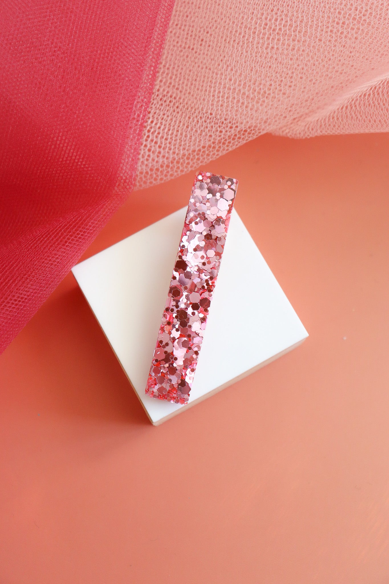 Barrette Paillettes vieux rose holographique