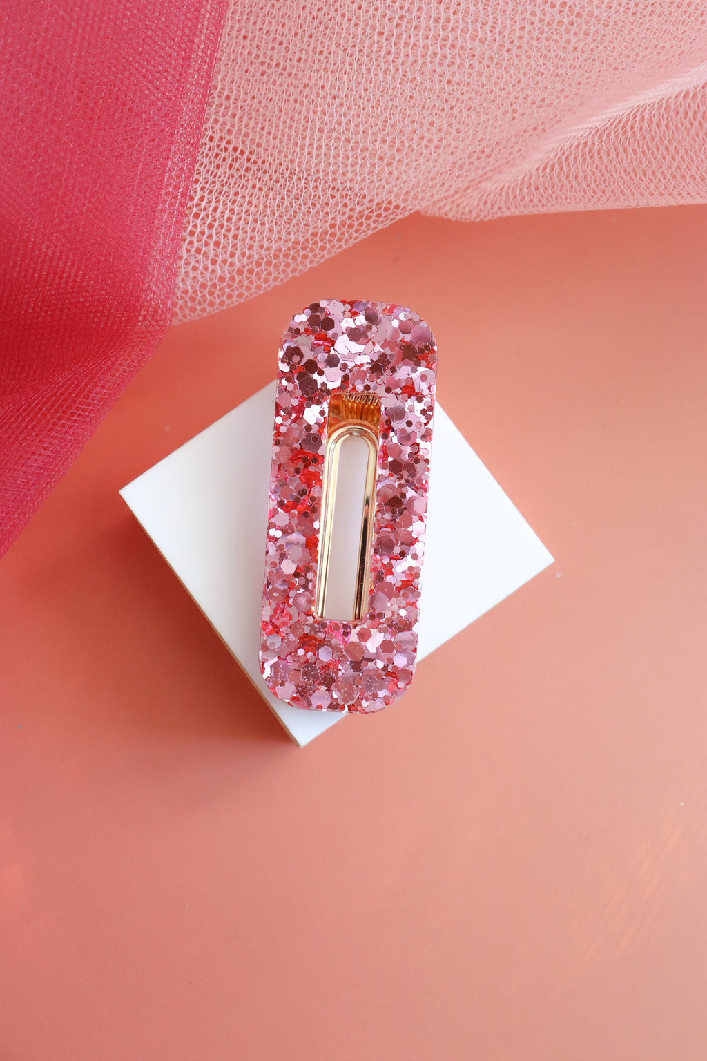 Barrette Paillettes vieux rose holographique