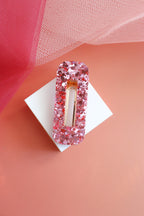 Barrette Paillettes vieux rose holographique