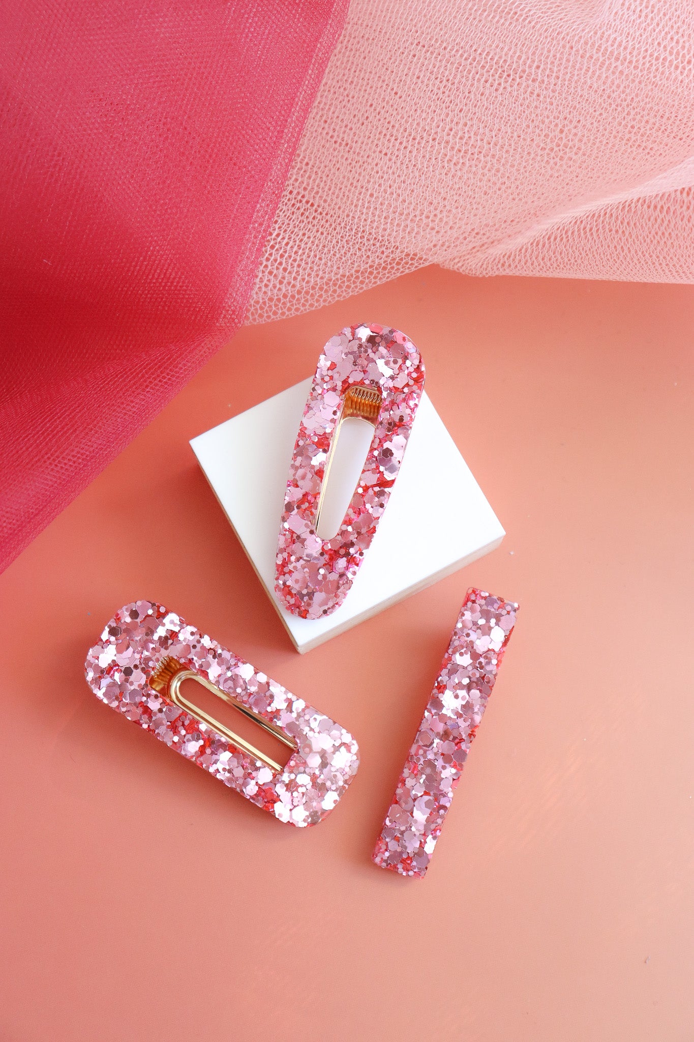 Barrette Paillettes vieux rose holographique